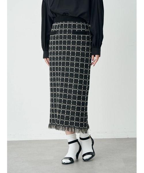 earth music&ecology(アースミュージックアンドエコロジー)の「ニットツイードスカート(スカート・レディース・ブラック/サックスブルー・S/M)」の12枚目の写真