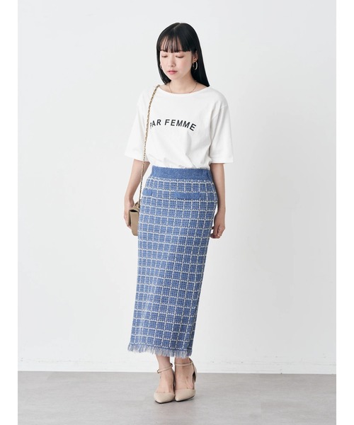 earth music&ecology(アースミュージックアンドエコロジー)の「ニットツイードスカート(スカート・レディース・ブラック/サックスブルー・S/M)」の3枚目の写真