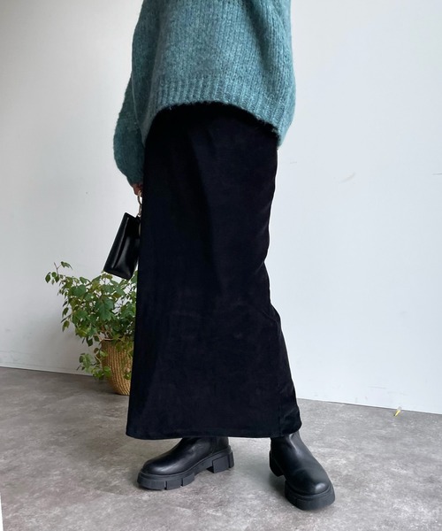 DouDou（ドゥドゥ）の「コーデュロイジャージースカート（スカート・レディース・ブラック/グレー/オフホワイト/ライトグリーン・FREE）」の2枚目の写真