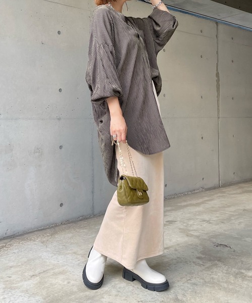 DouDou（ドゥドゥ）の「コーデュロイジャージースカート（スカート・レディース・ブラック/グレー/オフホワイト/ライトグリーン・FREE）」の10枚目の写真