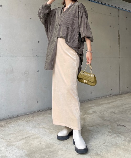 DouDou（ドゥドゥ）の「コーデュロイジャージースカート（スカート・レディース・ブラック/グレー/オフホワイト/ライトグリーン・FREE）」の16枚目の写真