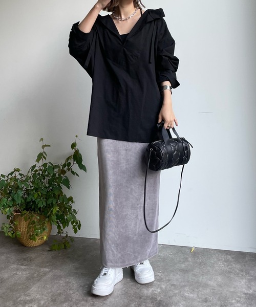 DouDou（ドゥドゥ）の「コーデュロイジャージースカート（スカート・レディース・ブラック/グレー/オフホワイト/ライトグリーン・FREE）」の18枚目の写真