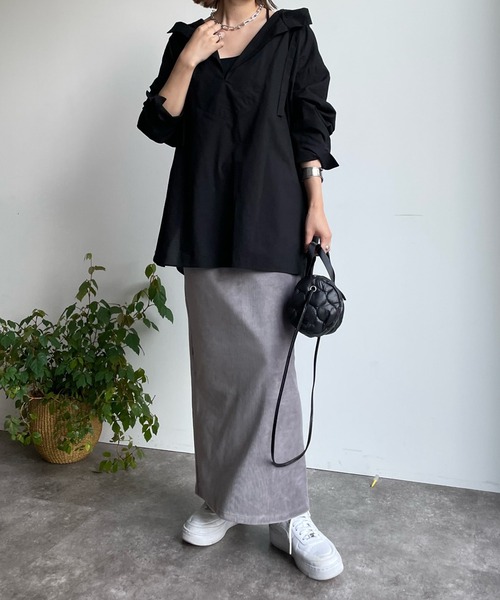 DouDou（ドゥドゥ）の「コーデュロイジャージースカート（スカート・レディース・ブラック/グレー/オフホワイト/ライトグリーン・FREE）」の7枚目の写真