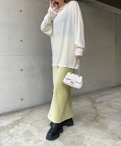 DouDou（ドゥドゥ）の「コーデュロイジャージースカート（スカート・レディース・ブラック/グレー/オフホワイト/ライトグリーン・FREE）」の11枚目の写真