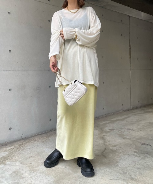 DouDou（ドゥドゥ）の「コーデュロイジャージースカート（スカート・レディース・ブラック/グレー/オフホワイト/ライトグリーン・FREE）」の17枚目の写真