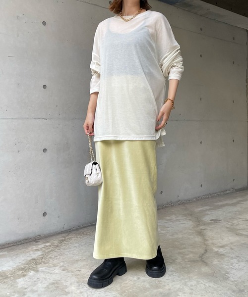 DouDou（ドゥドゥ）の「コーデュロイジャージースカート（スカート・レディース・ブラック/グレー/オフホワイト/ライトグリーン・FREE）」の6枚目の写真