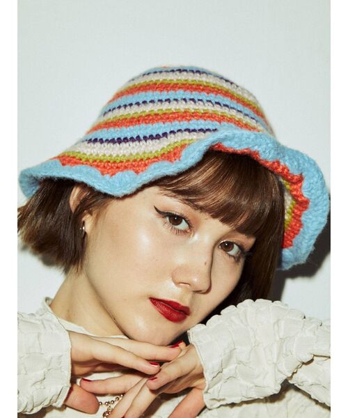 jouetie（ジュエティ）の「ミックスニットハット（ハット・レディース・ブラウン/ブルー・FREE）」の5枚目の写真