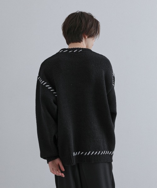 JUNRED（ジュンレッド）の「ハンドステッチビッグクルーニット（ニット/セーター・メンズ・ミント/ブラック/ブルー・S/M/L）」の8枚目の写真