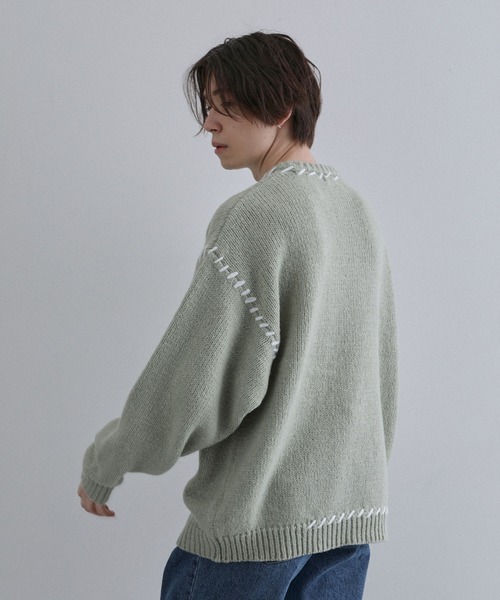 JUNRED（ジュンレッド）の「ハンドステッチビッグクルーニット（ニット/セーター・メンズ・ミント/ブラック/ブルー・S/M/L）」の12枚目の写真