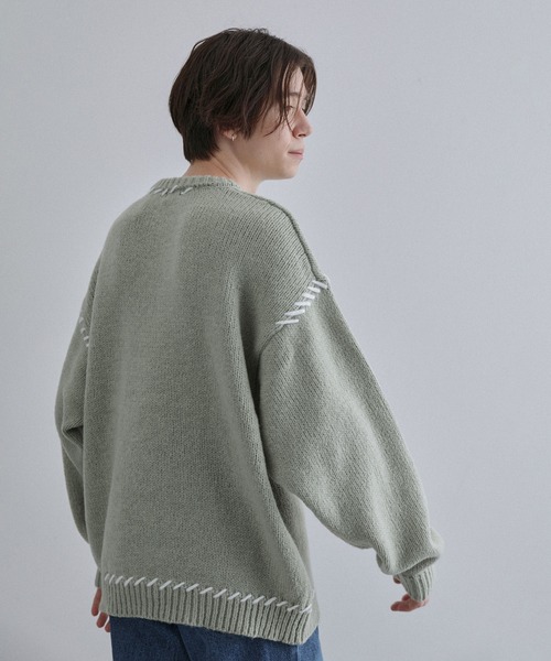 JUNRED（ジュンレッド）の「ハンドステッチビッグクルーニット（ニット/セーター・メンズ・ミント/ブラック/ブルー・S/M/L）」の13枚目の写真