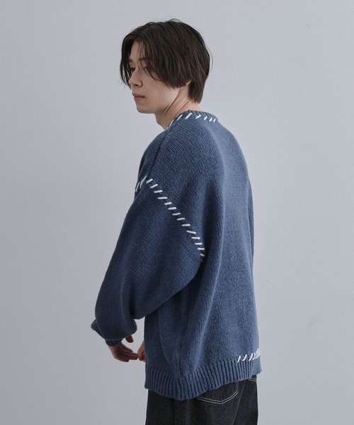 JUNRED（ジュンレッド）の「ハンドステッチビッグクルーニット（ニット/セーター・メンズ・ミント/ブラック/ブルー・S/M/L）」の16枚目の写真