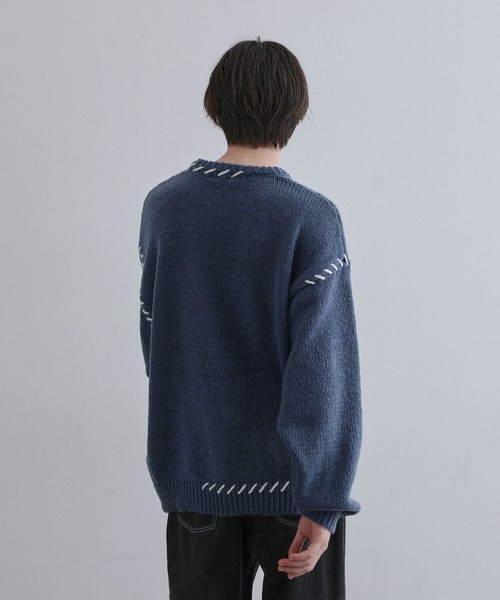 JUNRED（ジュンレッド）の「ハンドステッチビッグクルーニット（ニット/セーター・メンズ・ミント/ブラック/ブルー・S/M/L）」の18枚目の写真