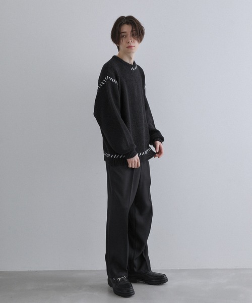 JUNRED（ジュンレッド）の「ハンドステッチビッグクルーニット（ニット/セーター・メンズ・ミント/ブラック/ブルー・S/M/L）」の19枚目の写真