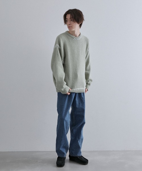 JUNRED（ジュンレッド）の「ハンドステッチビッグクルーニット（ニット/セーター・メンズ・ミント/ブラック/ブルー・S/M/L）」の21枚目の写真