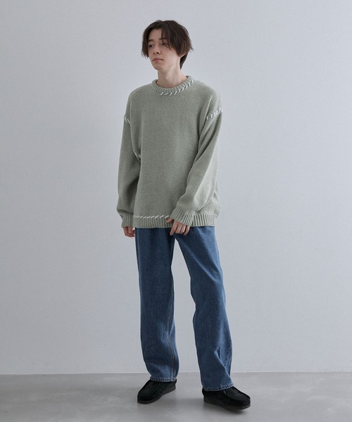 JUNRED（ジュンレッド）の「ハンドステッチビッグクルーニット（ニット/セーター・メンズ・ミント/ブラック/ブルー・S/M/L）」の22枚目の写真