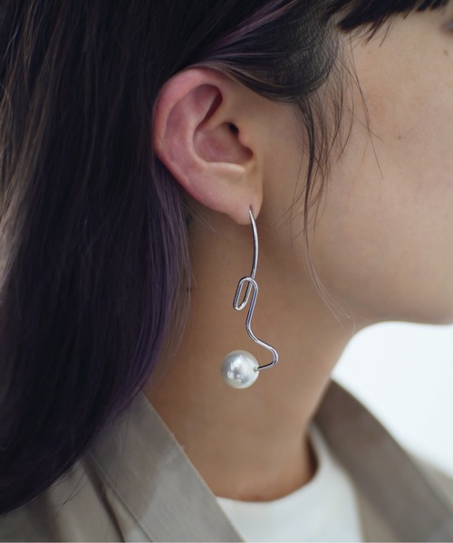 メタル ニュアンス ライン パール ピアス（ピアス（両耳用））｜Port