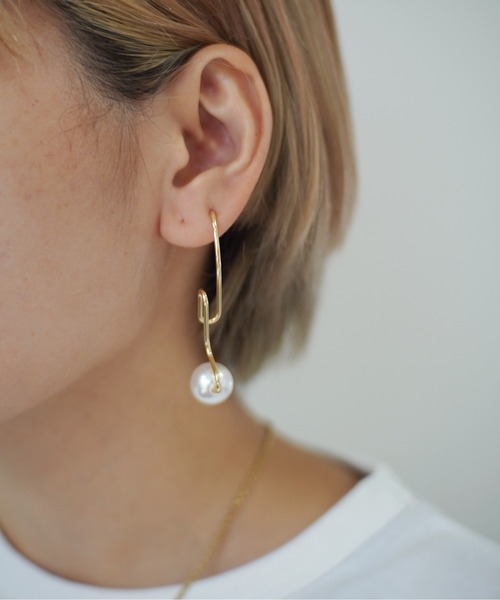 メタル ニュアンス ライン パール ピアス（ピアス（両耳用））｜Port