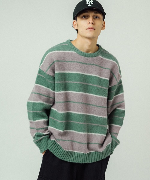 Ressaca（レサーカ）の「オーバーサイズ モヘアタッチ ボーダークルーネックニットセーター（ニット/セーター・メンズ・ブラック/ネイビー/グリーン/パープル/ブラック系その他・M/L）」の4枚目の写真