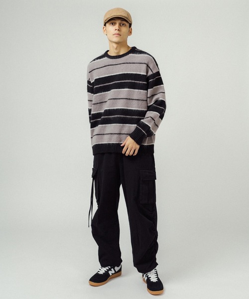 Ressaca（レサーカ）の「オーバーサイズ モヘアタッチ ボーダークルーネックニットセーター（ニット/セーター・メンズ・ブラック/ネイビー/グリーン/パープル/ブラック系その他・M/L）」の12枚目の写真
