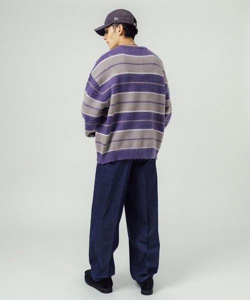 Ressaca（レサーカ）の「オーバーサイズ モヘアタッチ ボーダークルーネックニットセーター（ニット/セーター・メンズ・ブラック/ネイビー/グリーン/パープル/ブラック系その他・M/L）」の6枚目の写真