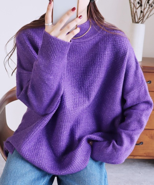 reca（レカ）の「ビッグシルエットハイネックニット（ニット/セーター・レディース・オートミール/ブラック/ベージュ/パープル・FREE）」の4枚目の写真