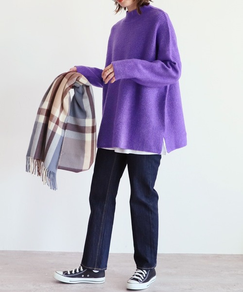 reca（レカ）の「ビッグシルエットハイネックニット（ニット/セーター・レディース・オートミール/ブラック/ベージュ/パープル・FREE）」の5枚目の写真