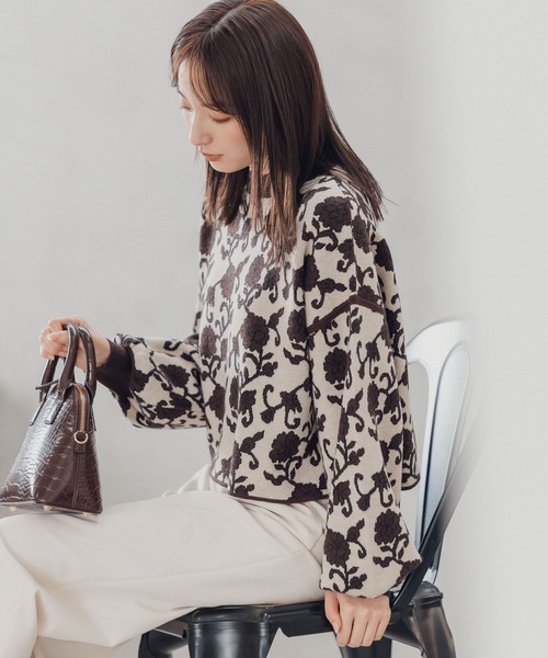 Andemiu（アンデミュウ）の「アラベスクフラワーニット172618（ニット/セーター・レディース・チャコールグレー/ブラウン/グリーン・FREE）」の8枚目の写真