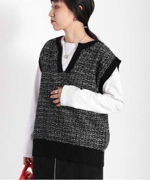 cepo(セポ)の「ツイードチェック ニットベスト(ベスト・レディース・ブラック/イエロー/グリーン・M)」の3枚目の写真