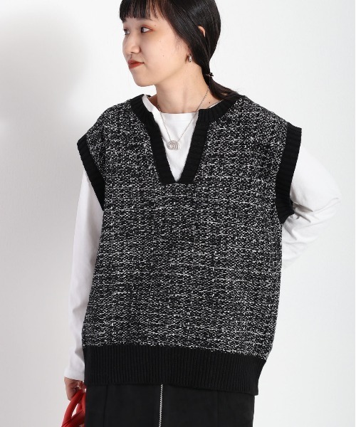 cepo(セポ)の「ツイードチェック ニットベスト(ベスト・レディース・ブラック/イエロー/グリーン・M)」の4枚目の写真