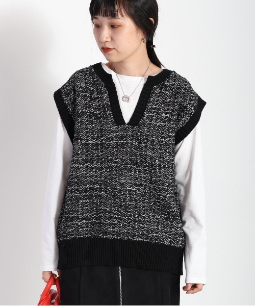 cepo(セポ)の「ツイードチェック ニットベスト(ベスト・レディース・ブラック/イエロー/グリーン・M)」の5枚目の写真