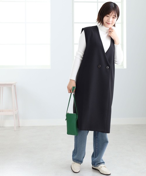 BELLUNA（ベルーナ）の「ノーカラーデザインロングジレ（ベスト・レディース・グレー系その他/ブラック・M-LL）」の8枚目の写真