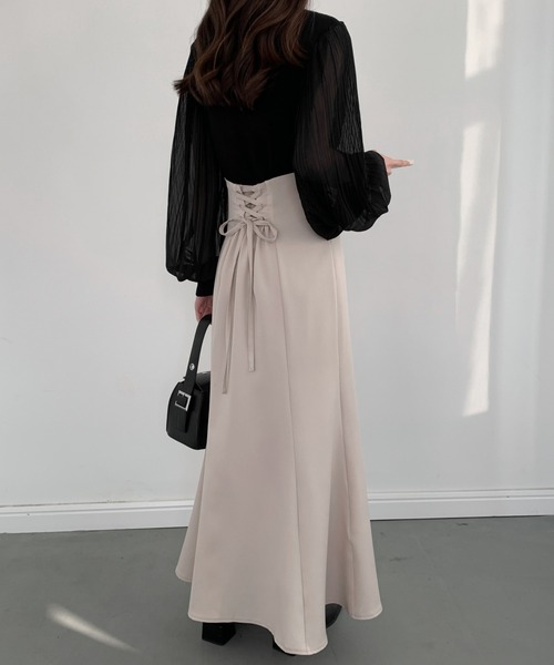 ECLIN（エクラン）の「バックレースアップマーメイドロングスカート（スカート・レディース・ブラック/ダークブラウン/ベージュ/ブルー/ピンク/ライトグリーン・S/M）」の16枚目の写真