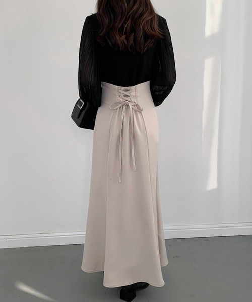 ECLIN（エクラン）の「バックレースアップマーメイドロングスカート（スカート・レディース・ブラック/ダークブラウン/ベージュ/ブルー/ピンク/ライトグリーン・S/M）」の9枚目の写真