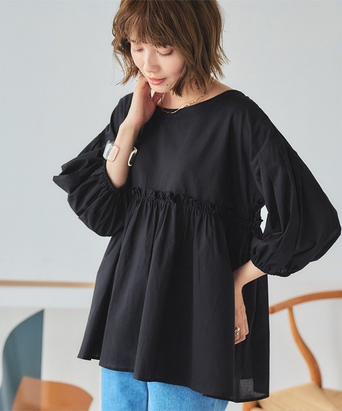 titivate（ティティベイト）の「ｷﾞｬｻﾞｰ切替ﾎﾞﾘｭｰﾑｽﾘｰﾌﾞﾌﾞﾗｳｽ（シャツ/ブラウス・レディース・オフホワイト/イエロー系その他/ブラック/グリーン/ブルー系その他・S/M）」の3枚目の写真