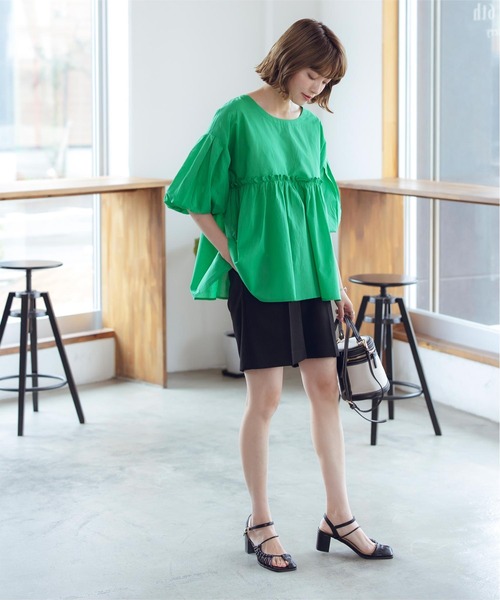 titivate（ティティベイト）の「ｷﾞｬｻﾞｰ切替ﾎﾞﾘｭｰﾑｽﾘｰﾌﾞﾌﾞﾗｳｽ（シャツ/ブラウス・レディース・オフホワイト/イエロー系その他/ブラック/グリーン/ブルー系その他・S/M）」の13枚目の写真