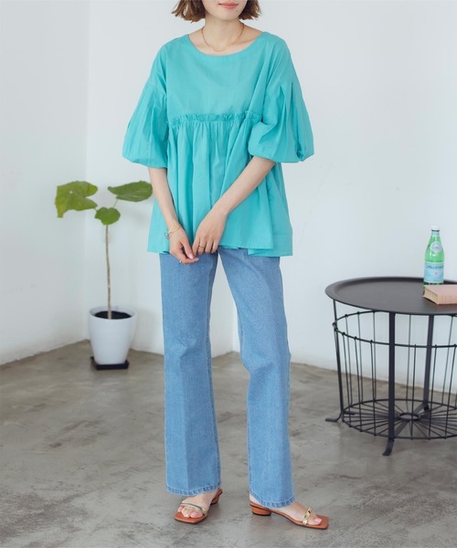 titivate（ティティベイト）の「ｷﾞｬｻﾞｰ切替ﾎﾞﾘｭｰﾑｽﾘｰﾌﾞﾌﾞﾗｳｽ（シャツ/ブラウス・レディース・オフホワイト/イエロー系その他/ブラック/グリーン/ブルー系その他・S/M）」の15枚目の写真