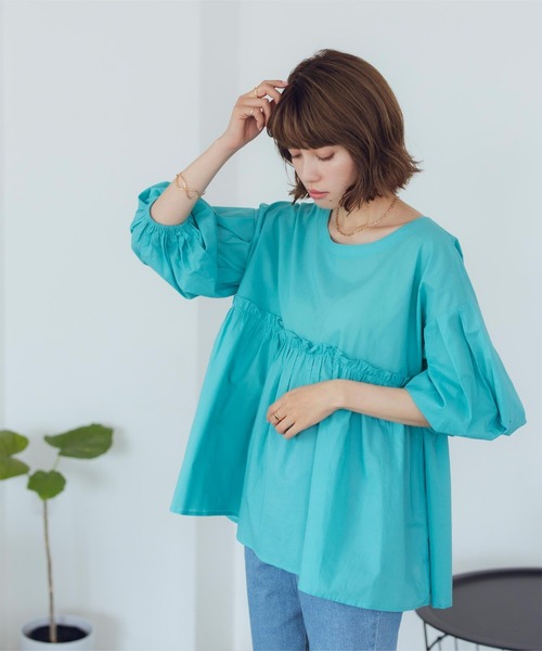 titivate（ティティベイト）の「ｷﾞｬｻﾞｰ切替ﾎﾞﾘｭｰﾑｽﾘｰﾌﾞﾌﾞﾗｳｽ（シャツ/ブラウス・レディース・オフホワイト/イエロー系その他/ブラック/グリーン/ブルー系その他・S/M）」の16枚目の写真