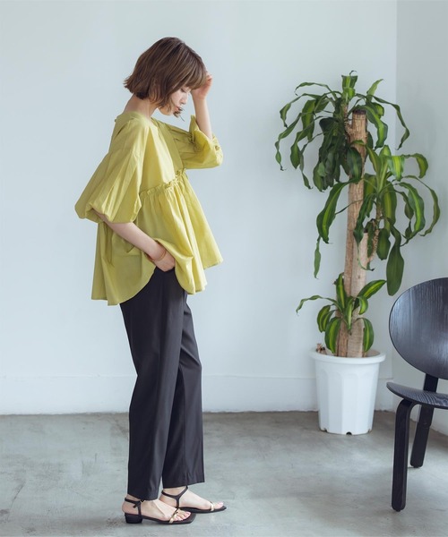 titivate（ティティベイト）の「ｷﾞｬｻﾞｰ切替ﾎﾞﾘｭｰﾑｽﾘｰﾌﾞﾌﾞﾗｳｽ（シャツ/ブラウス・レディース・オフホワイト/イエロー系その他/ブラック/グリーン/ブルー系その他・S/M）」の17枚目の写真