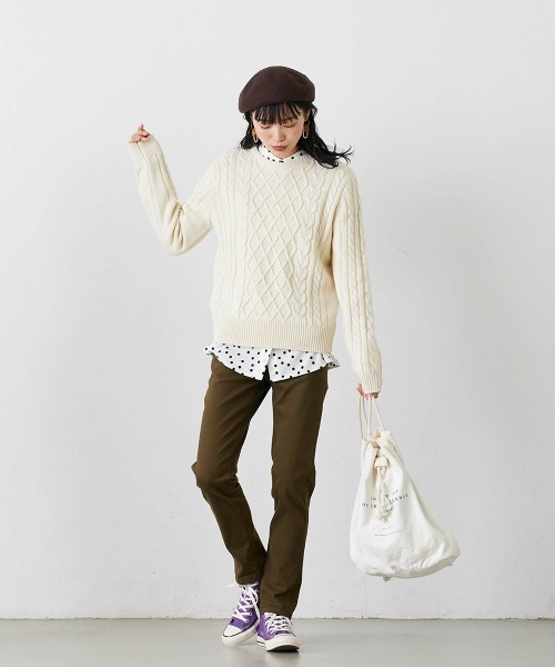 Le temps riche(ルタンリッシュ)の「ケーブル編みクルーネックセーター <Le temps riche>(ニット/セーター・レディース・アイボリー/キャメル/レッド・LL/M/L)」の7枚目の写真
