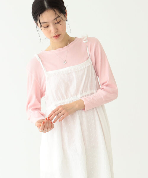 BEAMS BOY（ビームスボーイ）の「BEAMS BOY / リブ クルー 7分袖 カットソー（Tシャツ/カットソー・レディース・チャコールグレー/オフホワイト/サックスブルー/ピンク・FREE）」の4枚目の写真