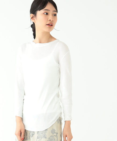 BEAMS BOY（ビームスボーイ）の「BEAMS BOY / リブ クルー 7分袖 カットソー（Tシャツ/カットソー・レディース・チャコールグレー/オフホワイト/サックスブルー/ピンク・FREE）」の14枚目の写真