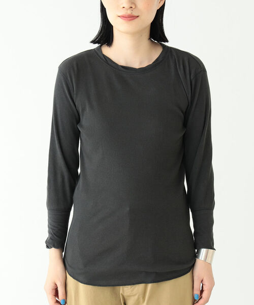 BEAMS BOY（ビームスボーイ）の「BEAMS BOY / リブ クルー 7分袖 カットソー（Tシャツ/カットソー・レディース・チャコールグレー/オフホワイト/サックスブルー/ピンク・FREE）」の7枚目の写真