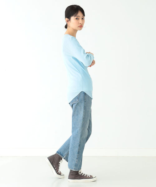 BEAMS BOY（ビームスボーイ）の「BEAMS BOY / リブ クルー 7分袖 カットソー（Tシャツ/カットソー・レディース・チャコールグレー/オフホワイト/サックスブルー/ピンク・FREE）」の6枚目の写真