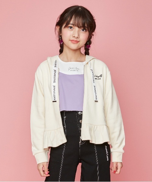 JENNI love（ジェニィラブ）の「ガーゼ裏毛裾フリルZIPパーカー