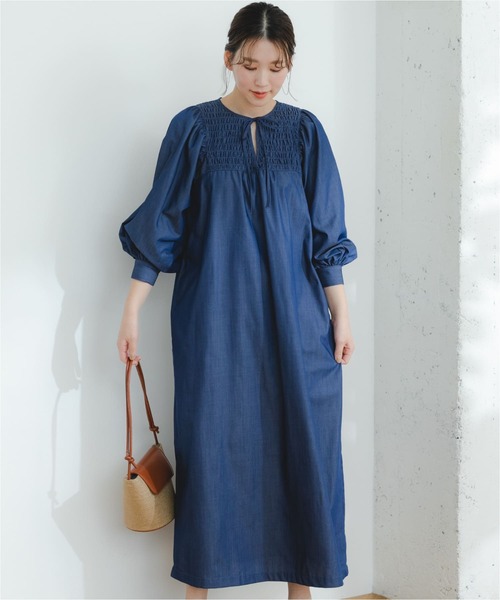 『URTECHWORKLUXE』FbyROSSOデニムシャーリングワンピース