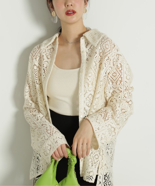 FREE'S MART（フリーズマート）の「クロシェレースシャツ（シャツ/ブラウス・レディース・ブラック/ホワイト・MEDIUM/SMALL）」の7枚目の写真