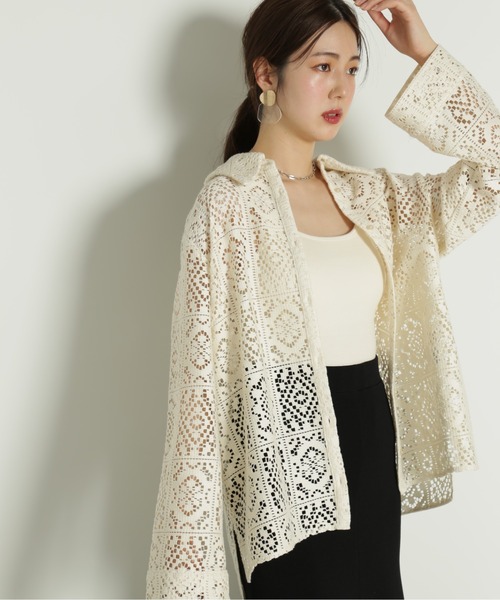 FREE'S MART（フリーズマート）の「クロシェレースシャツ（シャツ/ブラウス・レディース・ブラック/ホワイト・MEDIUM/SMALL）」の10枚目の写真