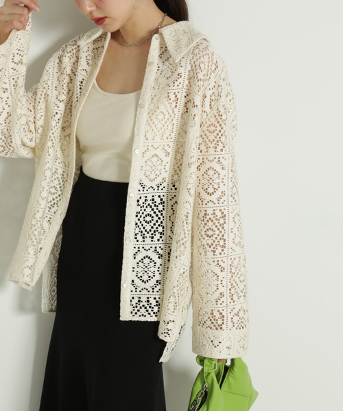 FREE'S MART（フリーズマート）の「クロシェレースシャツ（シャツ/ブラウス・レディース・ブラック/ホワイト・MEDIUM/SMALL）」の16枚目の写真