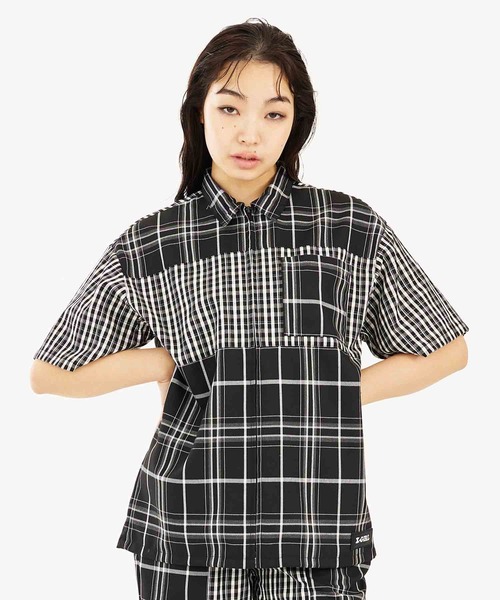 X-girl(エックスガール)の「PLAID ZIP UP SHIRT(シャツ/ブラウス・レディース・ブルー/ブラック/ブラウン・S/M)」の12枚目の写真