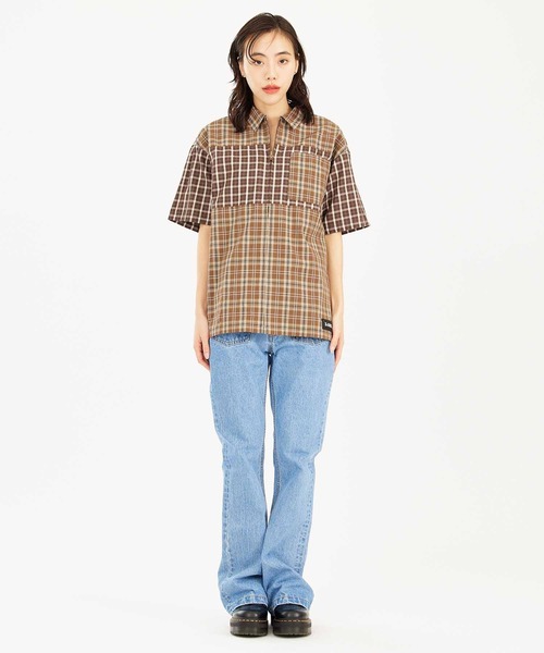 X-girl(エックスガール)の「PLAID ZIP UP SHIRT(シャツ/ブラウス・レディース・ブルー/ブラック/ブラウン・S/M)」の15枚目の写真